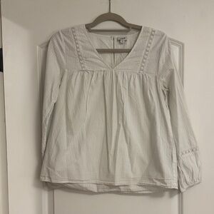 J. Crew White V-Neck Blouse with Subtle Stripes